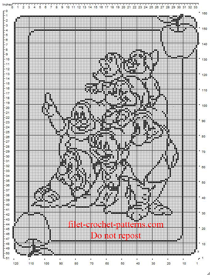 Free crochet filet pattern baby blanket with The Seven Dwarfs all together