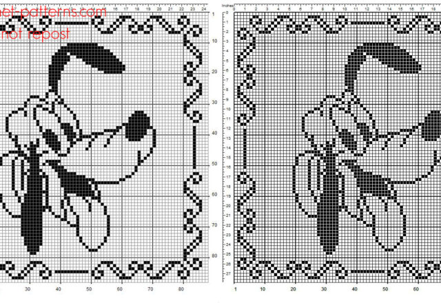 Free crochet filet pattern baby pillow with Disney Pluto 90 squares