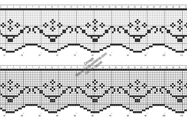 Free crochet filet pattern border with pots of flowers height 25 squares