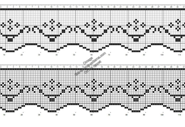 Free crochet filet pattern border with pots of flowers height 25 squares