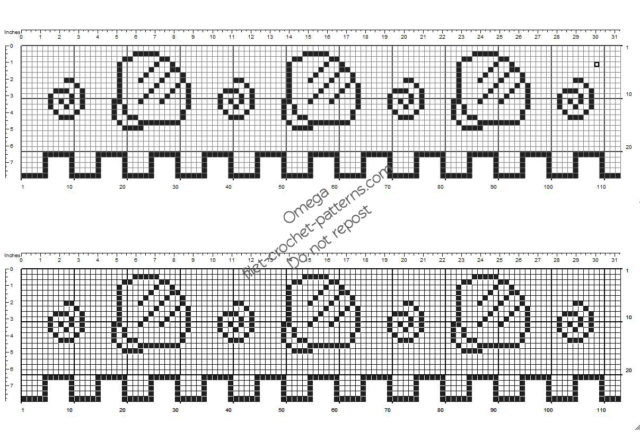 Free crochet filet pattern border with seashells