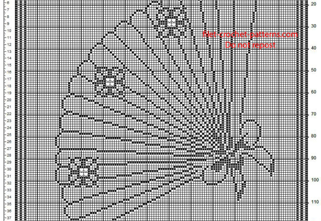 Free crochet filet pattern diagram for frame with hand fan 133 x 133 squares