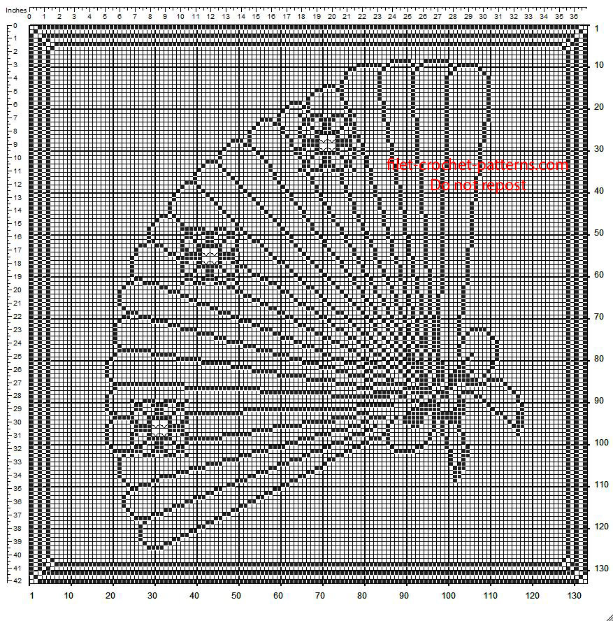 Free crochet filet pattern diagram for frame with hand fan 133 x 133 squares