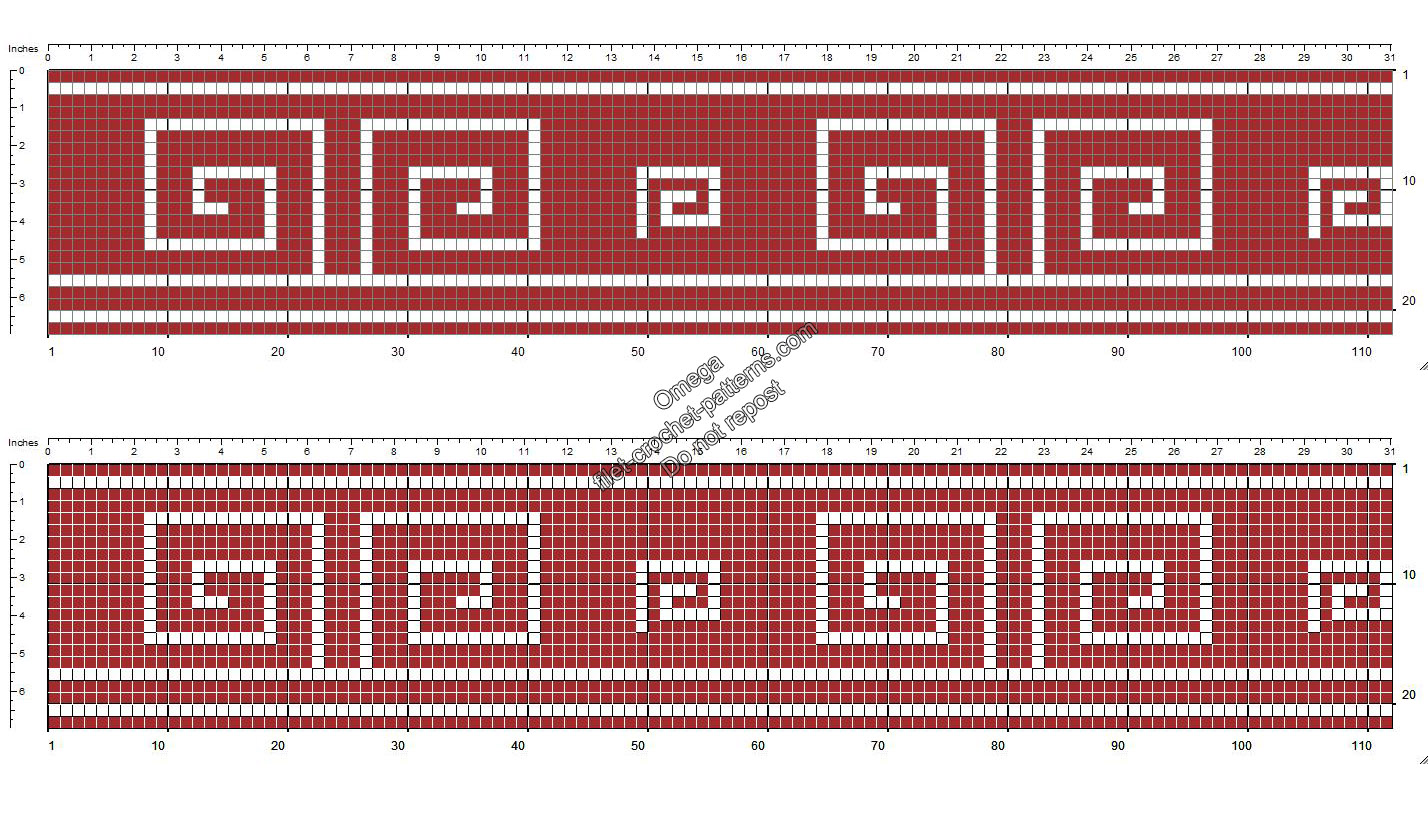 Free crochet filet pattern greek bordeaux border height 22 squares