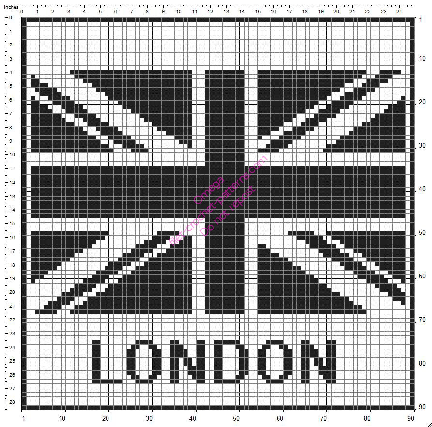 Free crochet filet pattern home pillow with London flag
