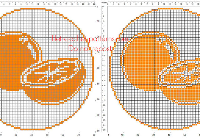 Free crochet filet pattern round doily with oranges 80 x 80
