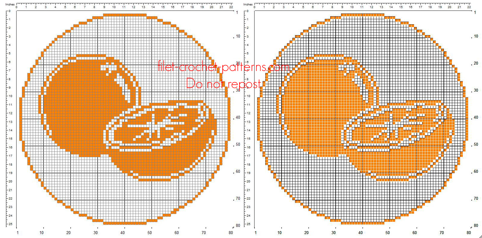 Free crochet filet pattern round doily with oranges 80 x 80