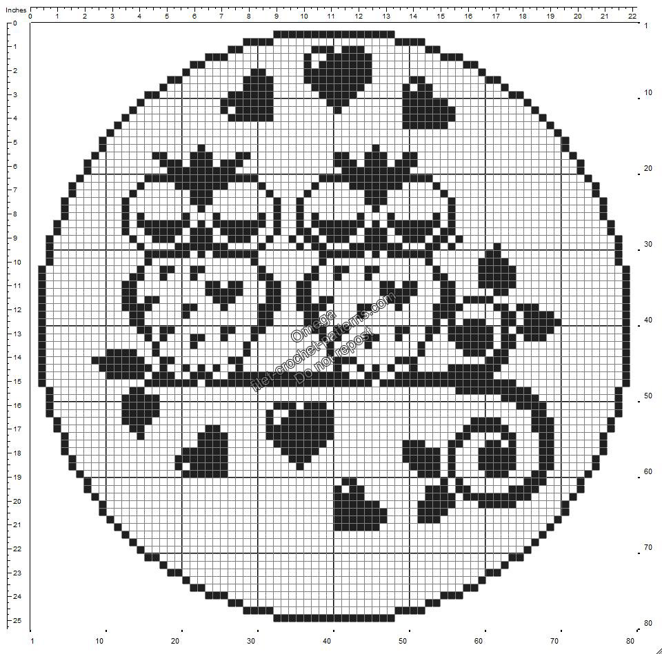 Free crochet filet pattern round doily with owls in love 80 squares diameter