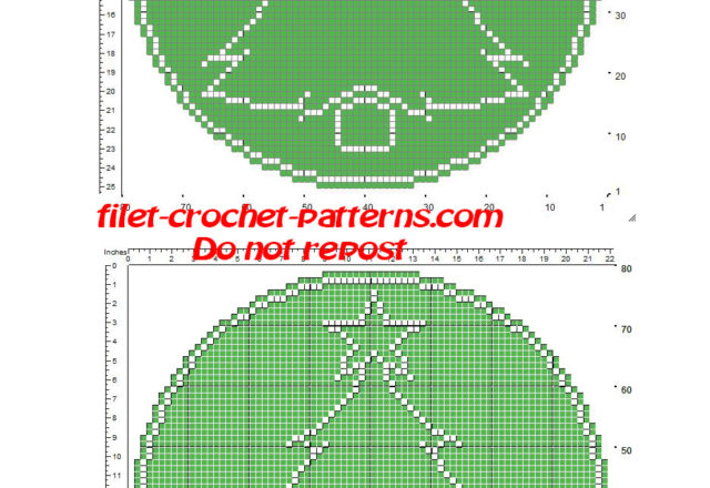 Free crochet filet pattern round green small doily with Christmas tree