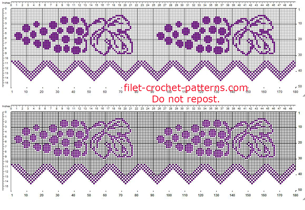 Free filet crochet border kitchen idea with bunches of grapes violet color