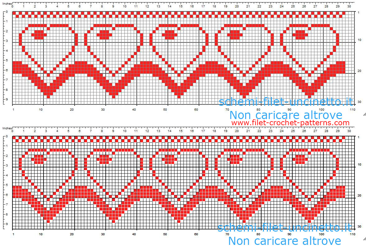Free filet crochet border with small red hearts free download for shelf