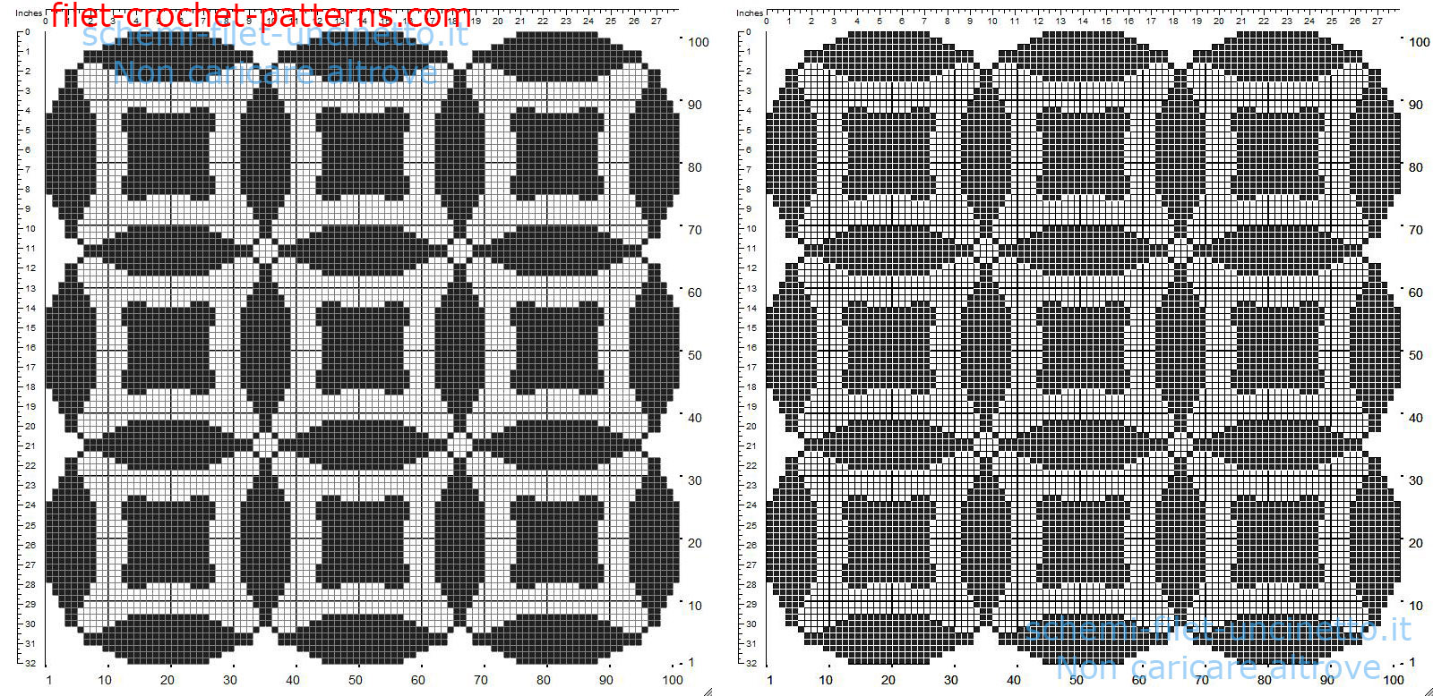 Free filet crochet doily pattern square shape with circles and geometric shapes 101 squares