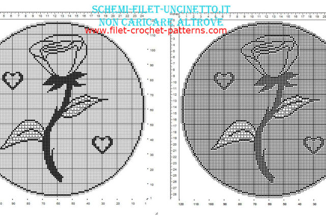 Free filet crochet doily pattern with a simple rose