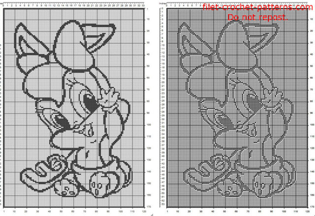 Free filet crochet pattern baby blanket with Looney Tunes baby Lola Bunny