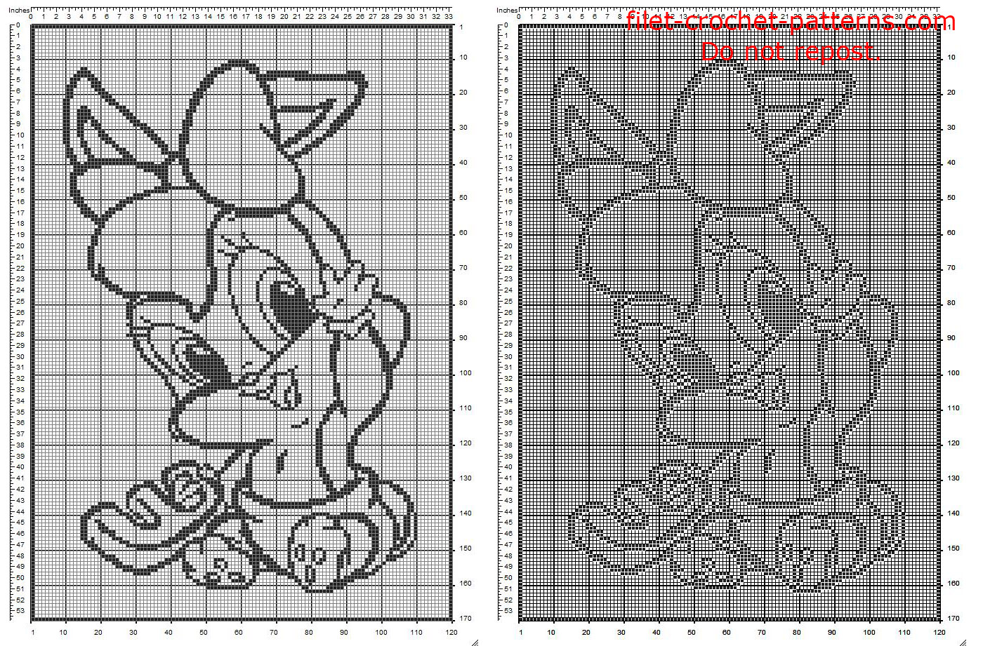 Free filet crochet pattern baby blanket with Looney Tunes baby Lola Bunny