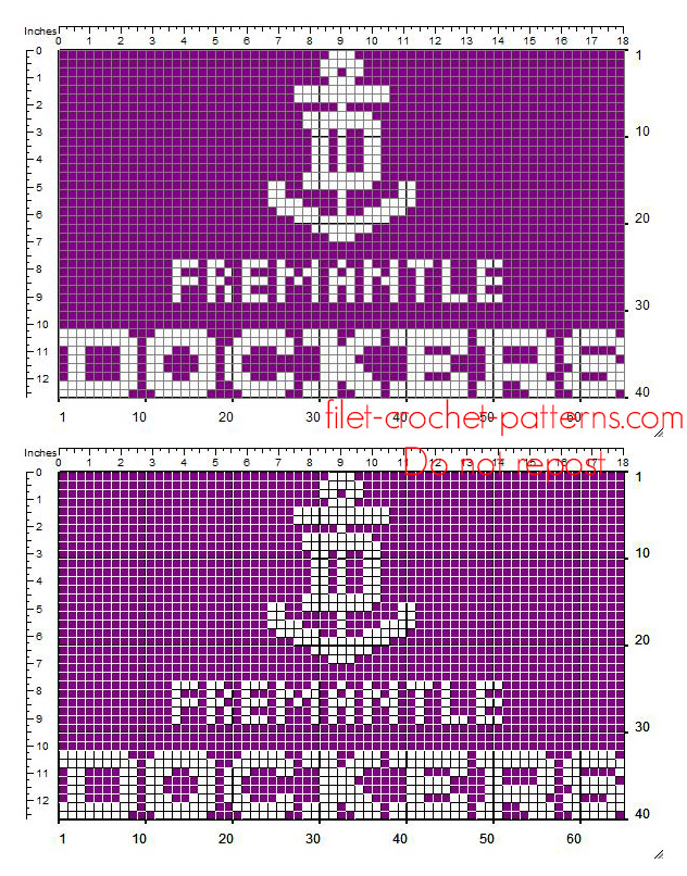 Free filet crochet pattern blanket with australian team logo Fremante Football Club