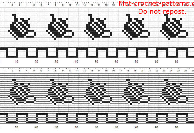 Free filet crochet pattern border with teapots height 25 squares free download