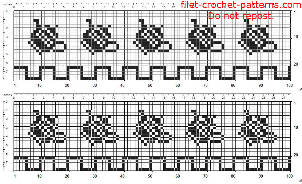 Free filet crochet pattern border with teapots height 25 squares free download