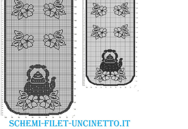 Free filet crochet pattern curtains with teapot and flowers