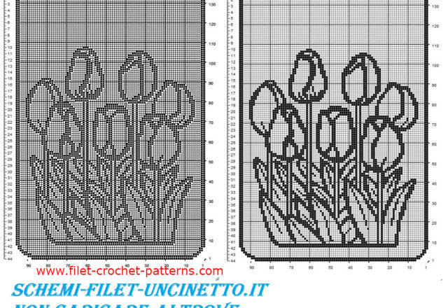 Free filet crochet pattern curtains with tulips flowers