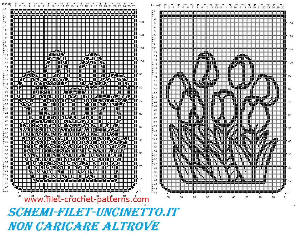 Free filet crochet pattern curtains with tulips flowers