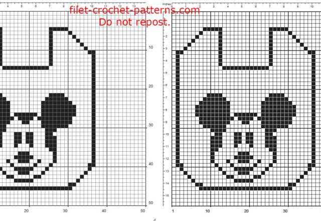 Free filet crochet pattern download baby bib with Disney Mickey Mouse