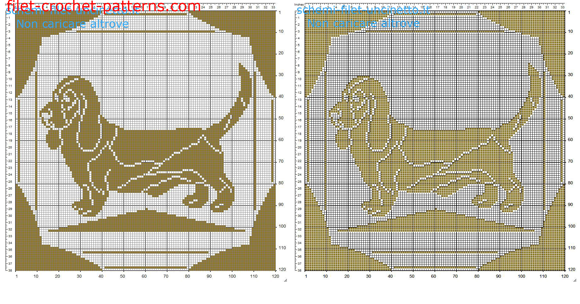 Free filet crochet pattern pillow with brown dog dachshung 120 squares