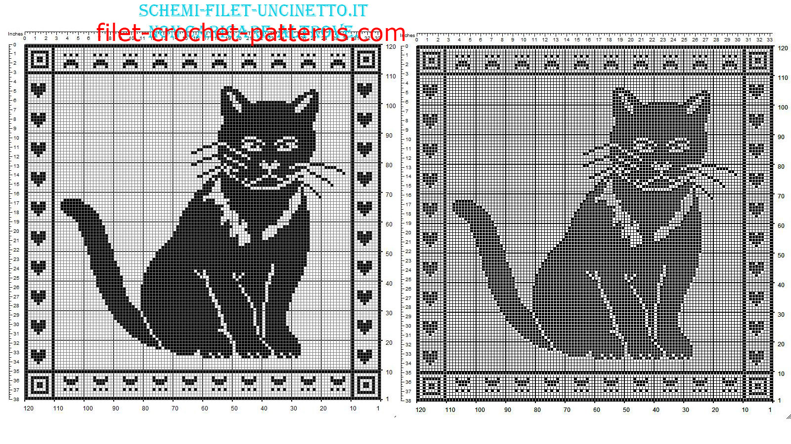 Free filet crochet pattern pillow with cat 120 squares