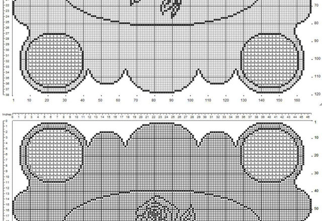 Free filet crochet pattern rectangular doily with geometric round shapes and a rose