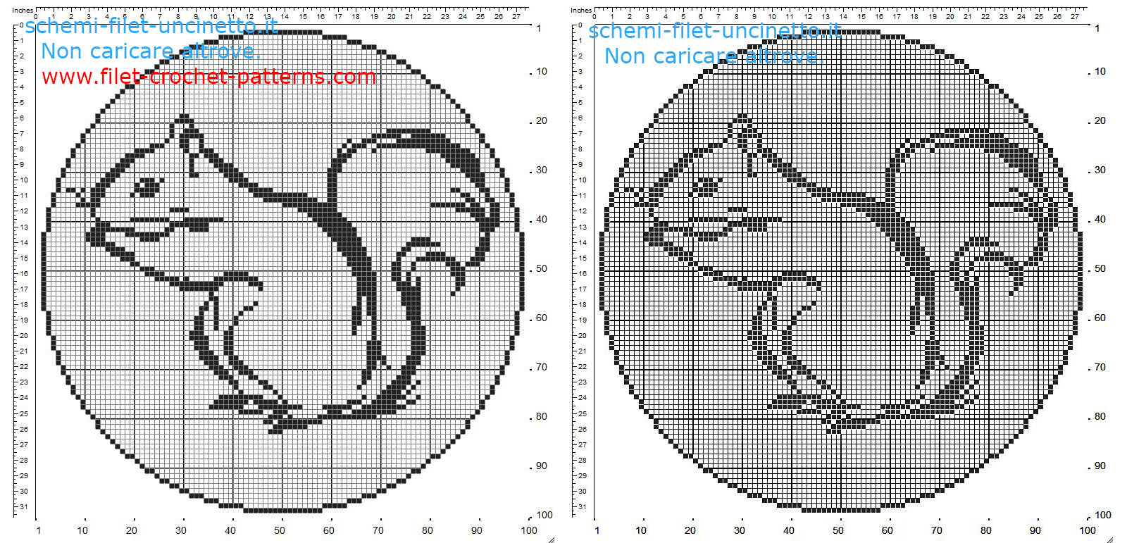 Free filet crochet pattern round doily with squirrel 100 squares