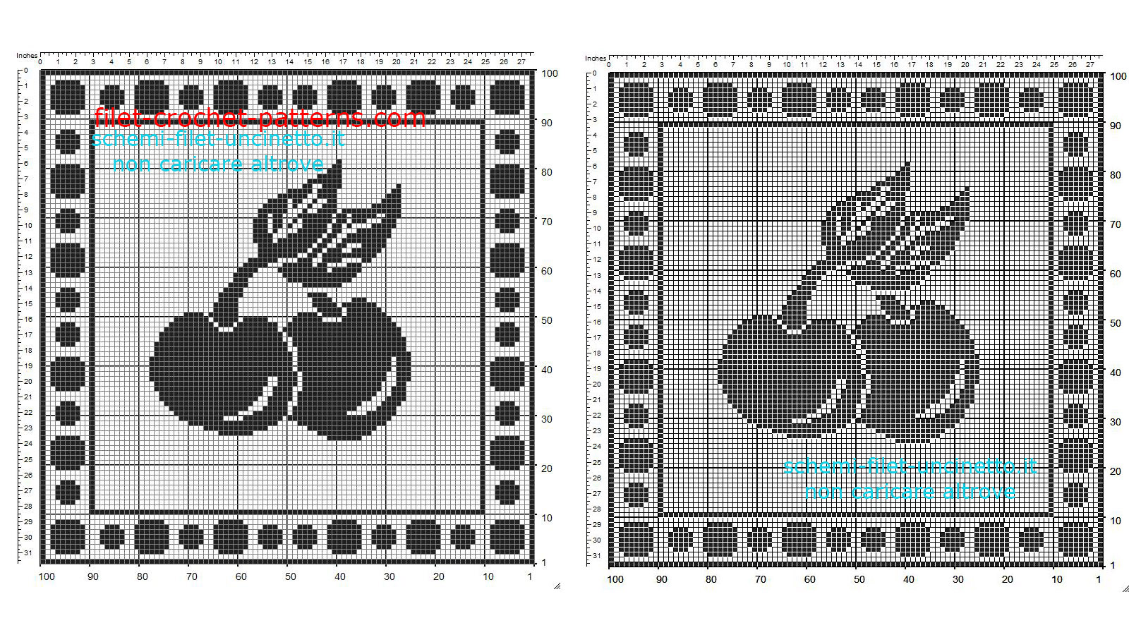 Free filet crochet pattern square doily with fruit cherries 100 squares