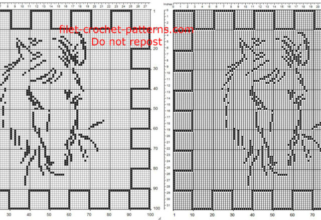 Free filet crochet pattern squared doily with a horse 100 squares