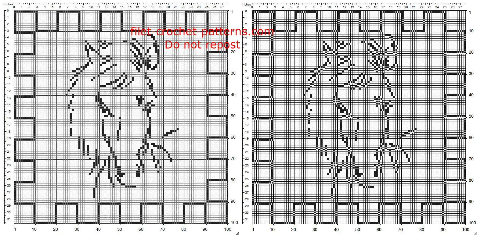 Free filet crochet pattern squared doily with a horse 100 squares