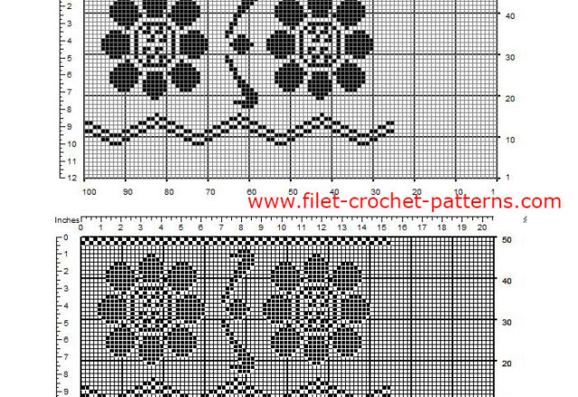 Free filet crochet pattern with sunflowers made with software