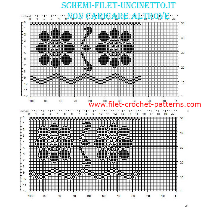 Free filet crochet pattern with sunflowers made with software