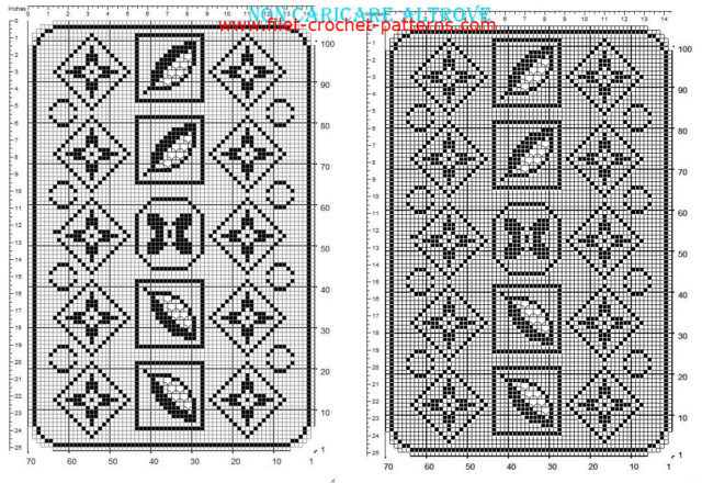 Free filet crochet rectangular doily with floral pattern made with software 70 x 100 squares