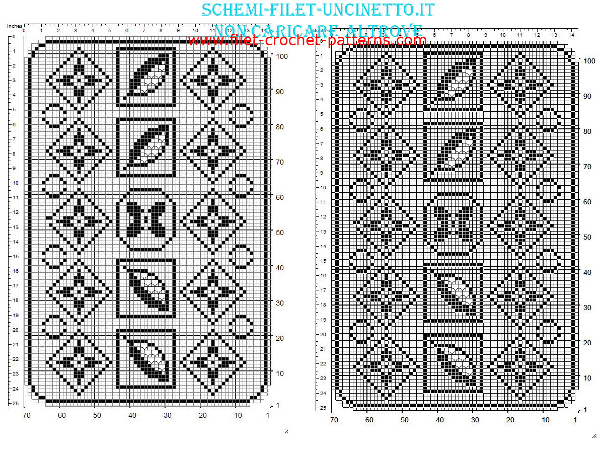 Free filet crochet rectangular doily with floral pattern made with software 70 x 100 squares