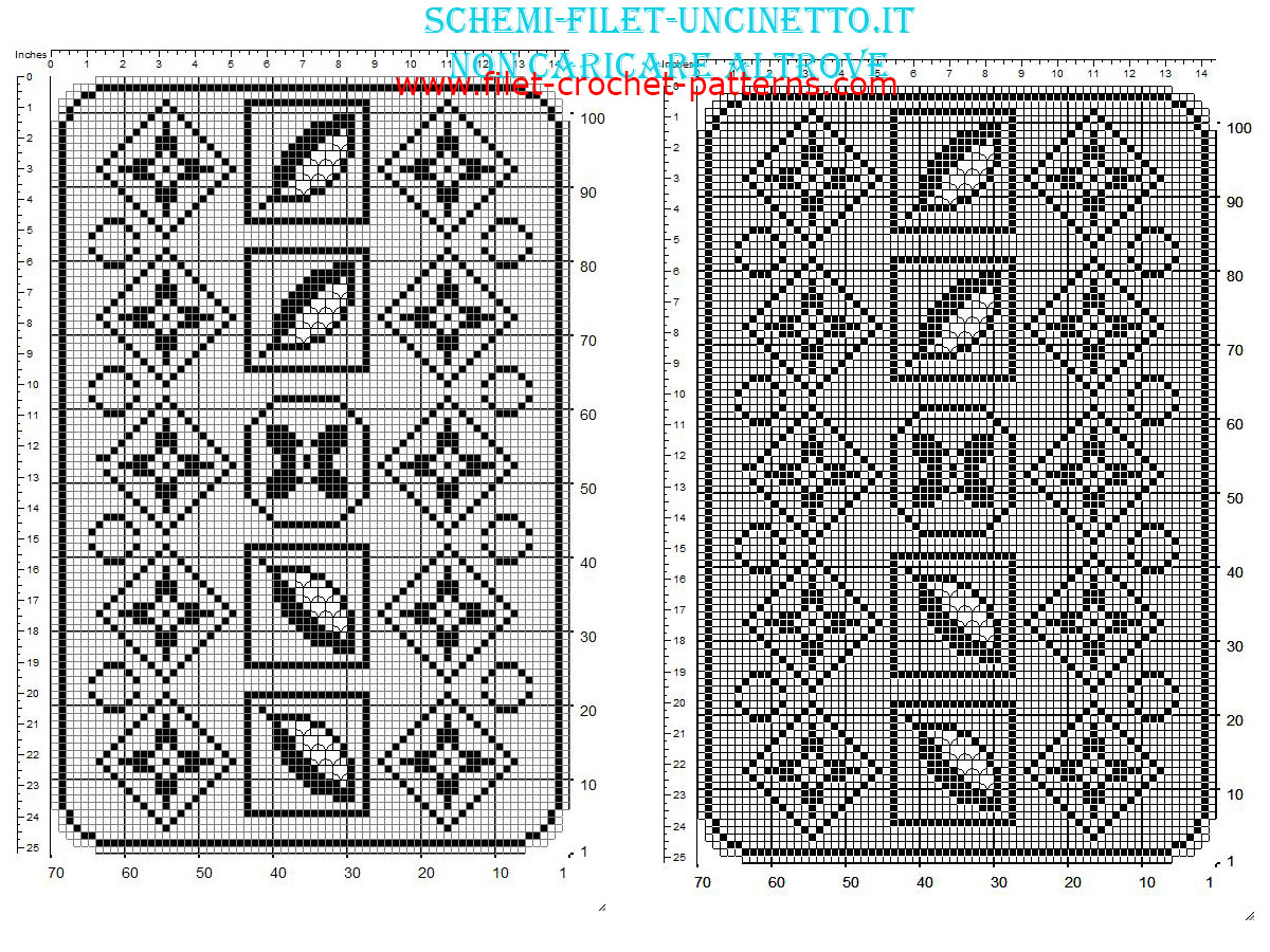 Free filet crochet rectangular doily with floral pattern made with software 70 x 100 squares