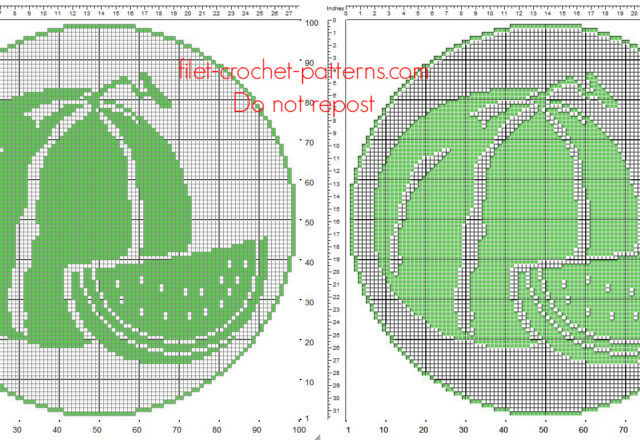 Free filet crochet round doily pattern with summer fruit watermelons size 100 x 100