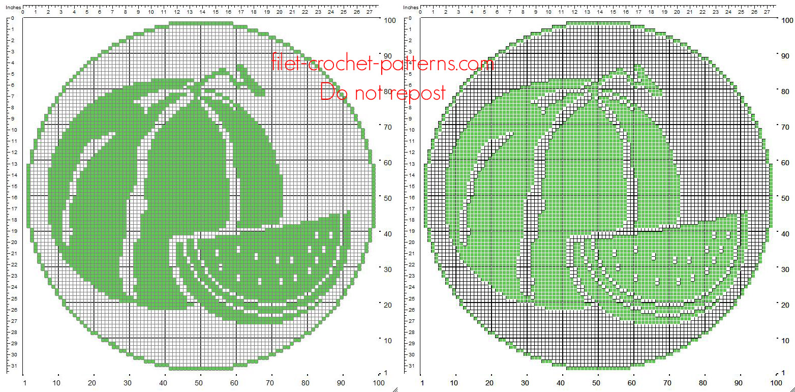 Free filet crochet round doily pattern with summer fruit watermelons size 100 x 100