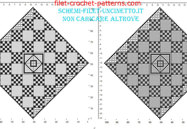 Free filet crochet square doily diamond shape with geometric squares