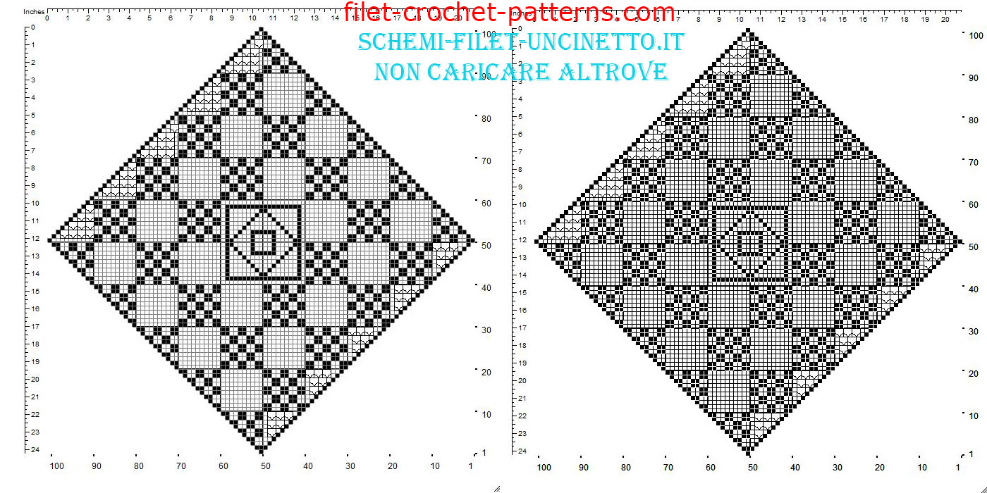 Free filet crochet square doily diamond shape with geometric squares