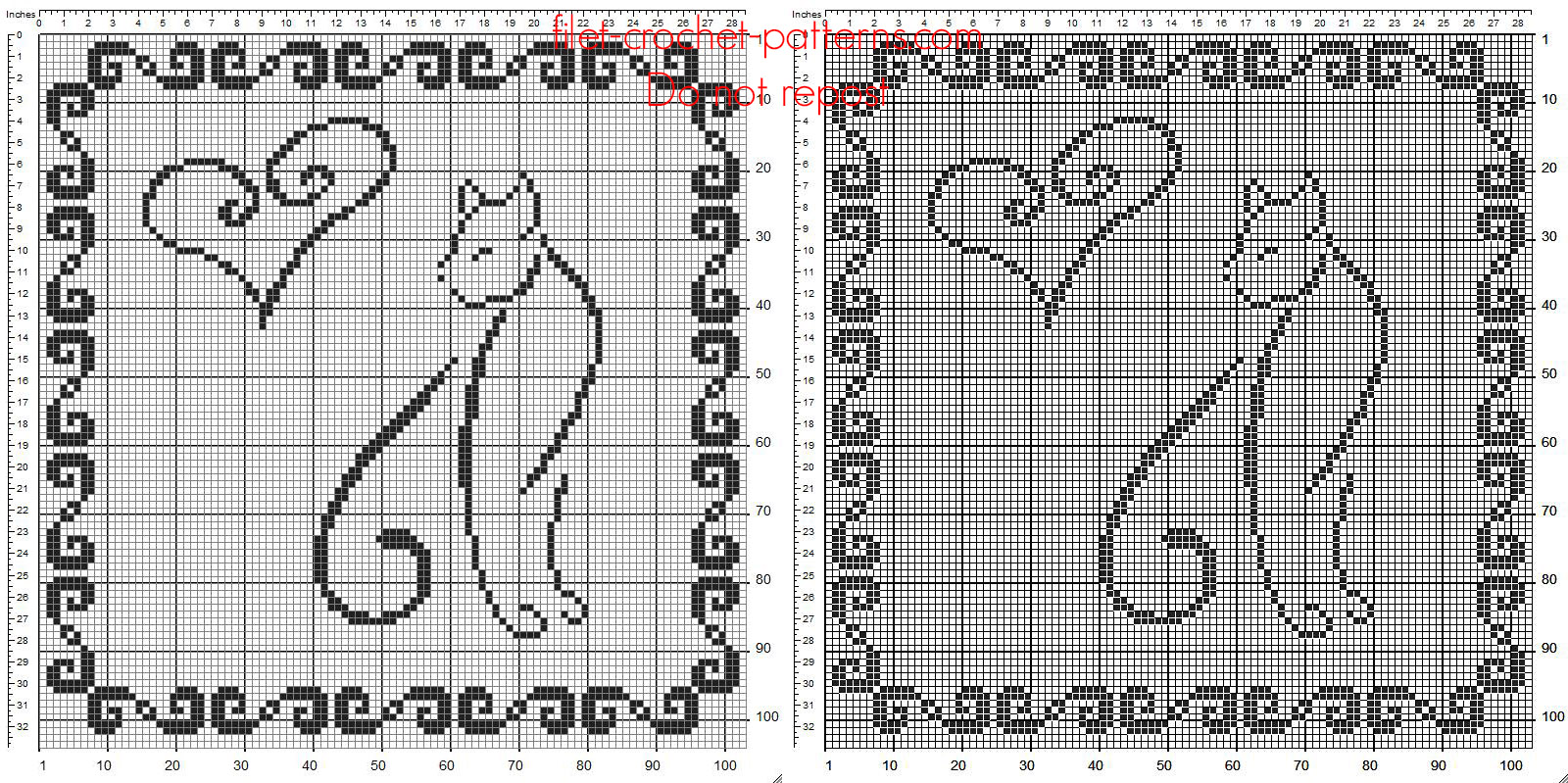 Free filet crochet square doily with cats and hearts free download