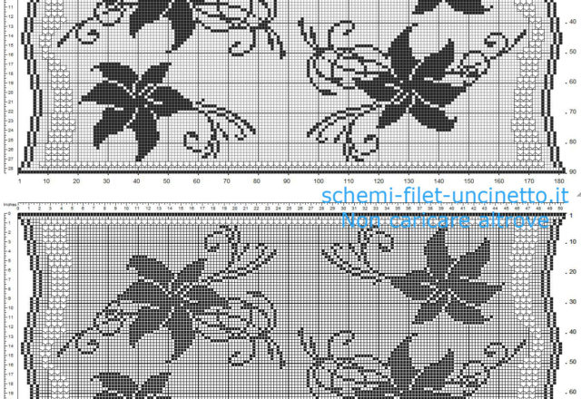 Free filet crochet table runner with flowers lilies free pattern download 180 x 90 squares