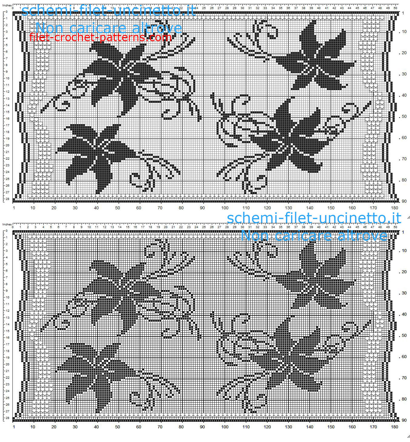 Free filet crochet table runner with flowers lilies free pattern download 180 x 90 squares