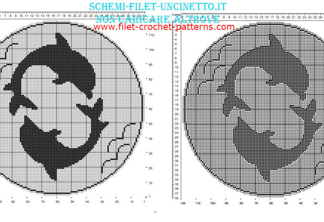 Free filet round doily with two dolphins 120 squares