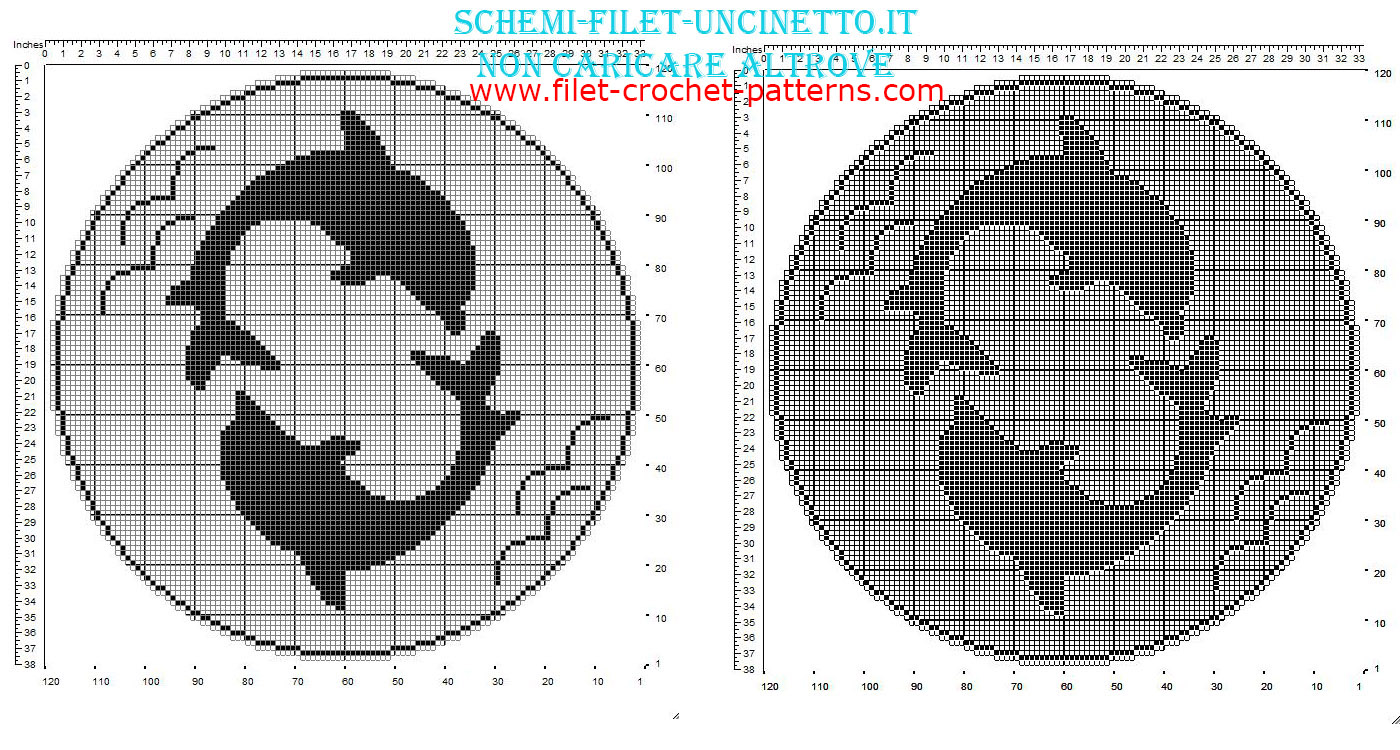 Free filet round doily with two dolphins 120 squares