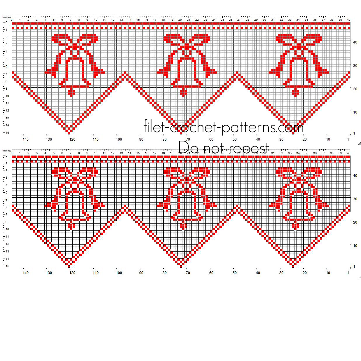Free pattern Christmas red border crochet filet with Christmas bells