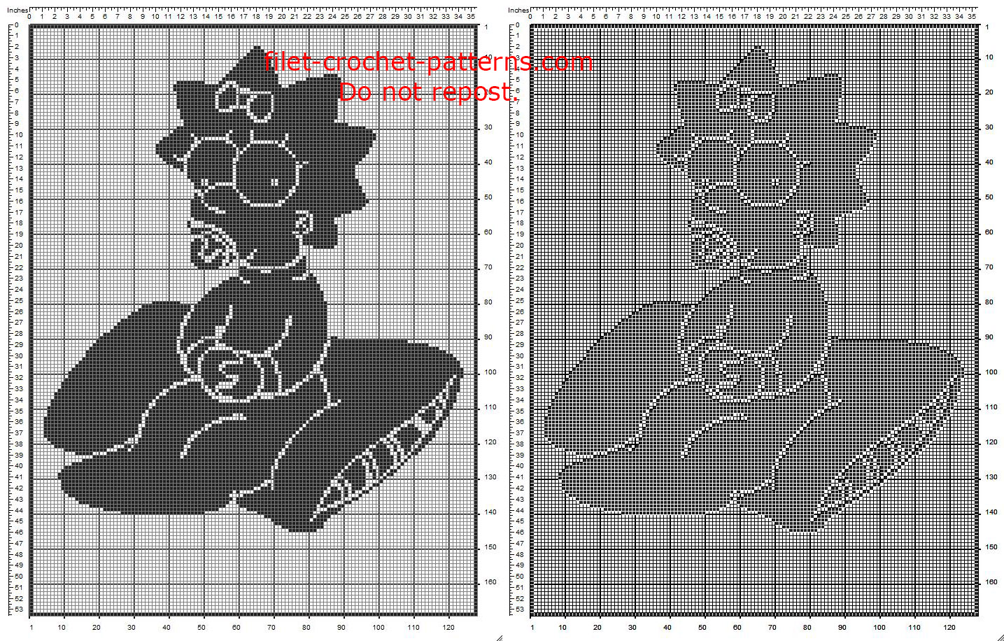Free pattern baby blanket filet crochet with Maggie Simpson size 130 x 170 squares