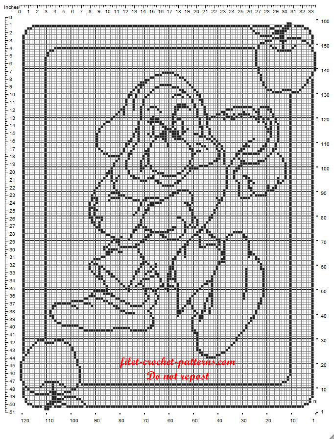 Free pattern crochet filet baby blanket with Grumpy Dwarf from DIsney Snow White and The Seven Dwarfs